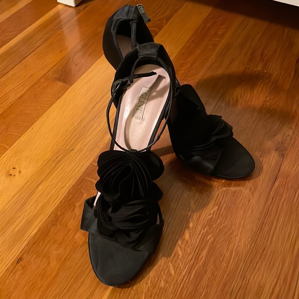 Black heels, ruffle, size 10